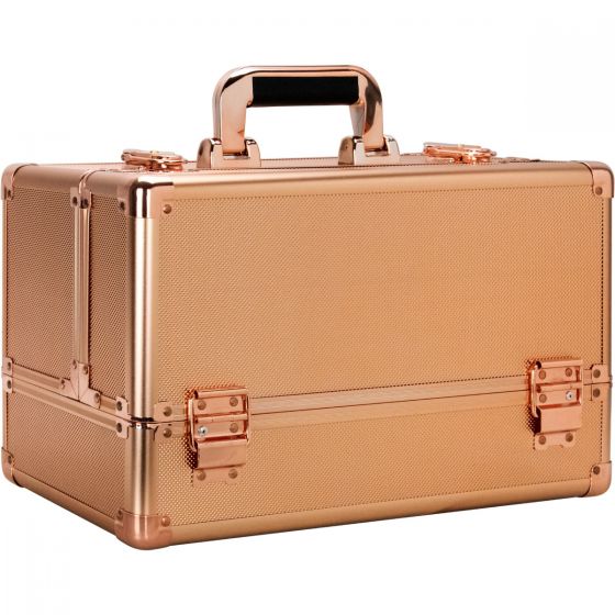 Vp001-75 6-tiers Accordion Trays Professional Cosmetic Makeup Train Case, Rose Gold Dot