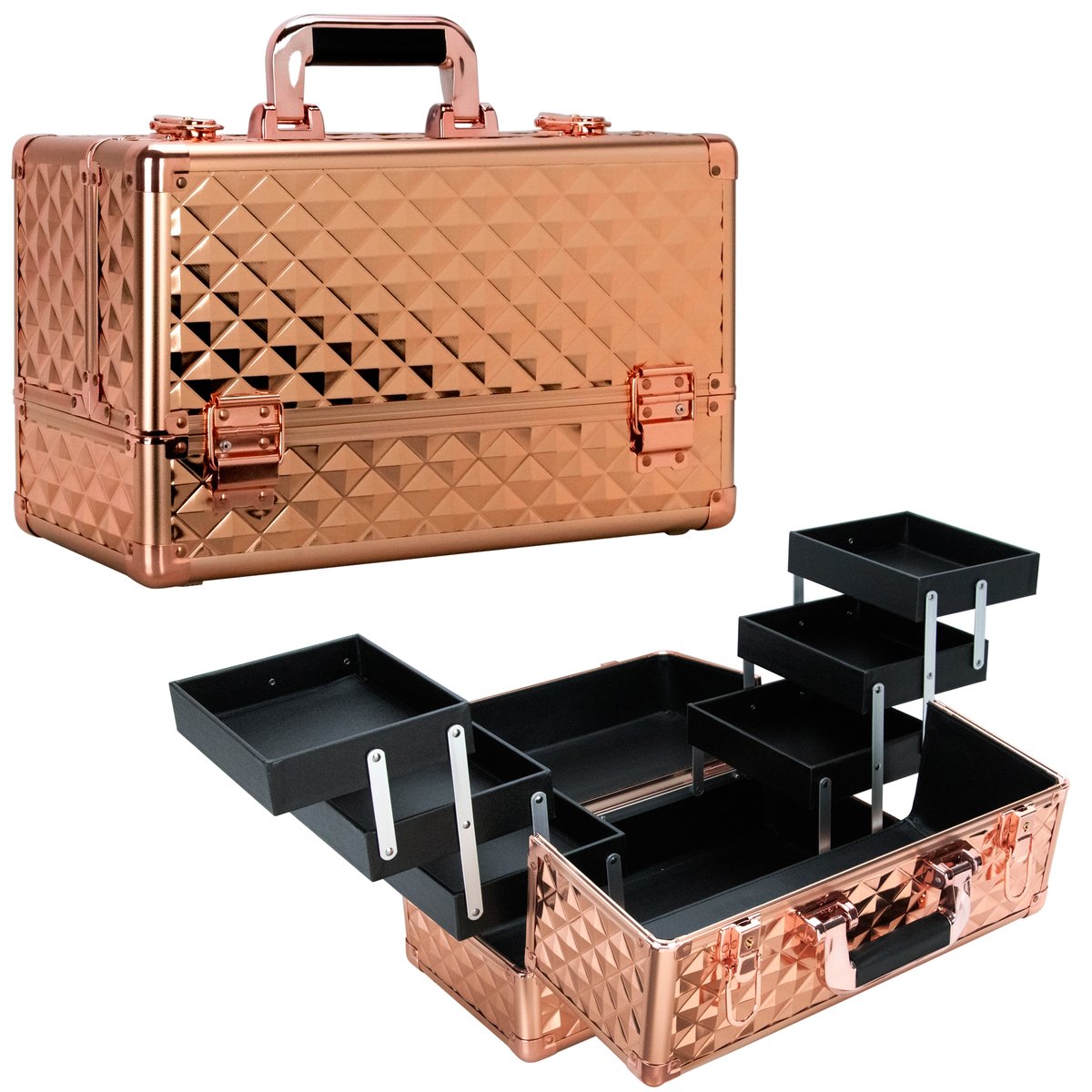 Vp001-85 6-tiers Accordion Trays Professional Cosmetic Makeup Train Case, Rose Gold Diamond