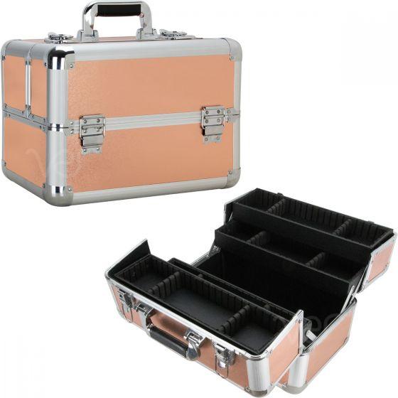 Vp007-25 4 Extendable Trays Professional Cosmetic Makeup Case With Dividers, Rose Gold