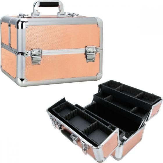 Vp007-75 4 Extendable Trays Professional Cosmetic Makeup Case With Dividers, Rose Gold Dot