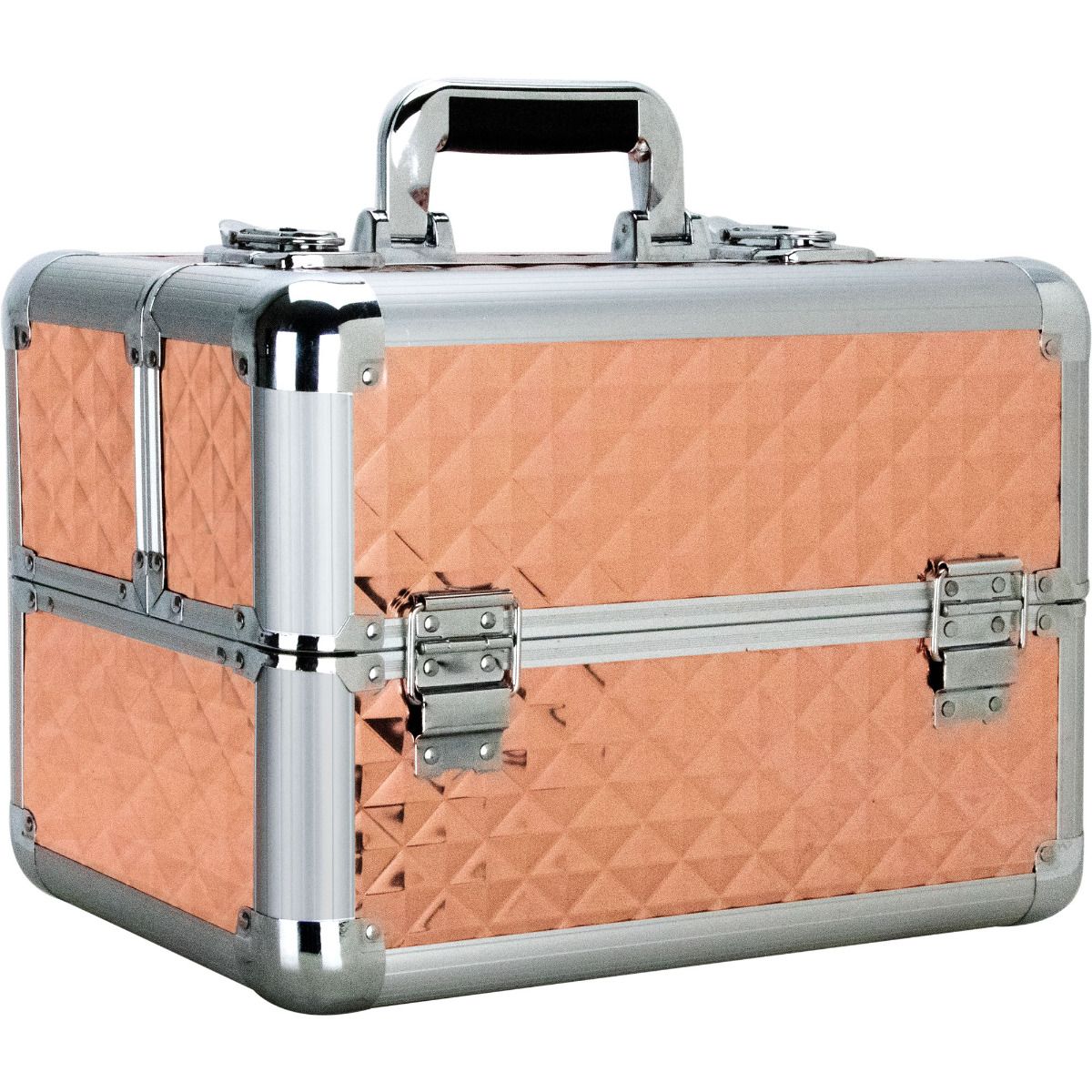 Vp007-85 4 Extendable Trays Professional Cosmetic Makeup Case With Dividers, Rose Gold Diamond