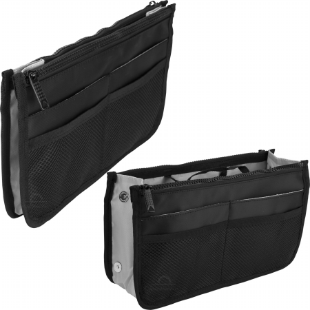 Pc05bk Mini Travel Bag Organizer With 2 Zippered Closure Pouches & 8 External Pockets