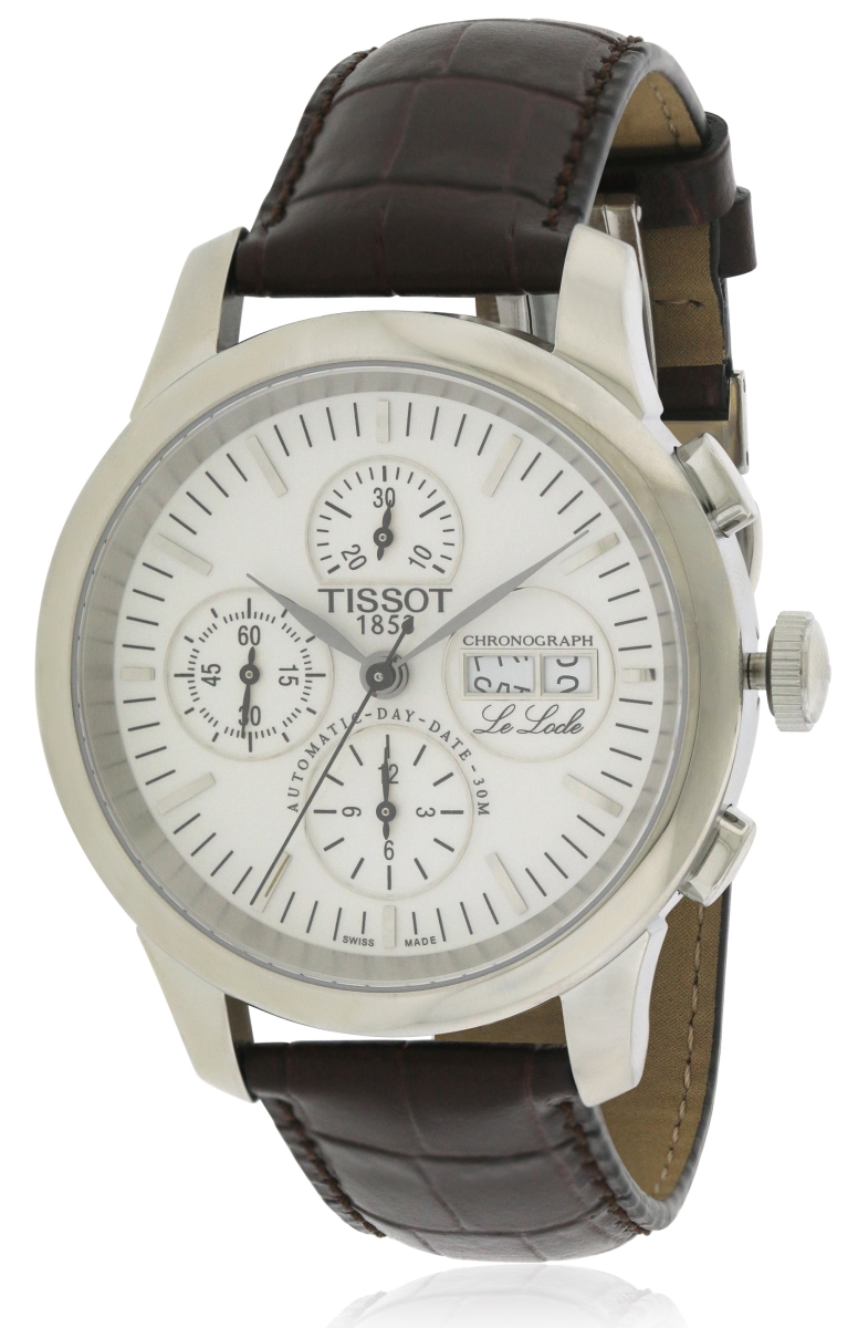 T41131731 42 Mm Le Locle Leather Automatic Chronograph Mens Watch, Silver