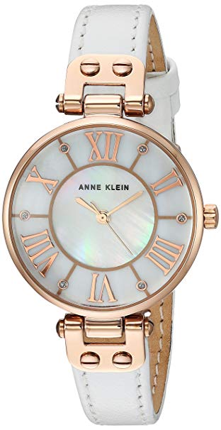 Ak-2718rgwt Womens Glitter Accented Leather Strap Watch