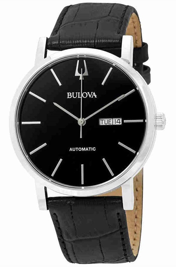 96c131 Classic Automatic Leather Mens Watch With Black Dial