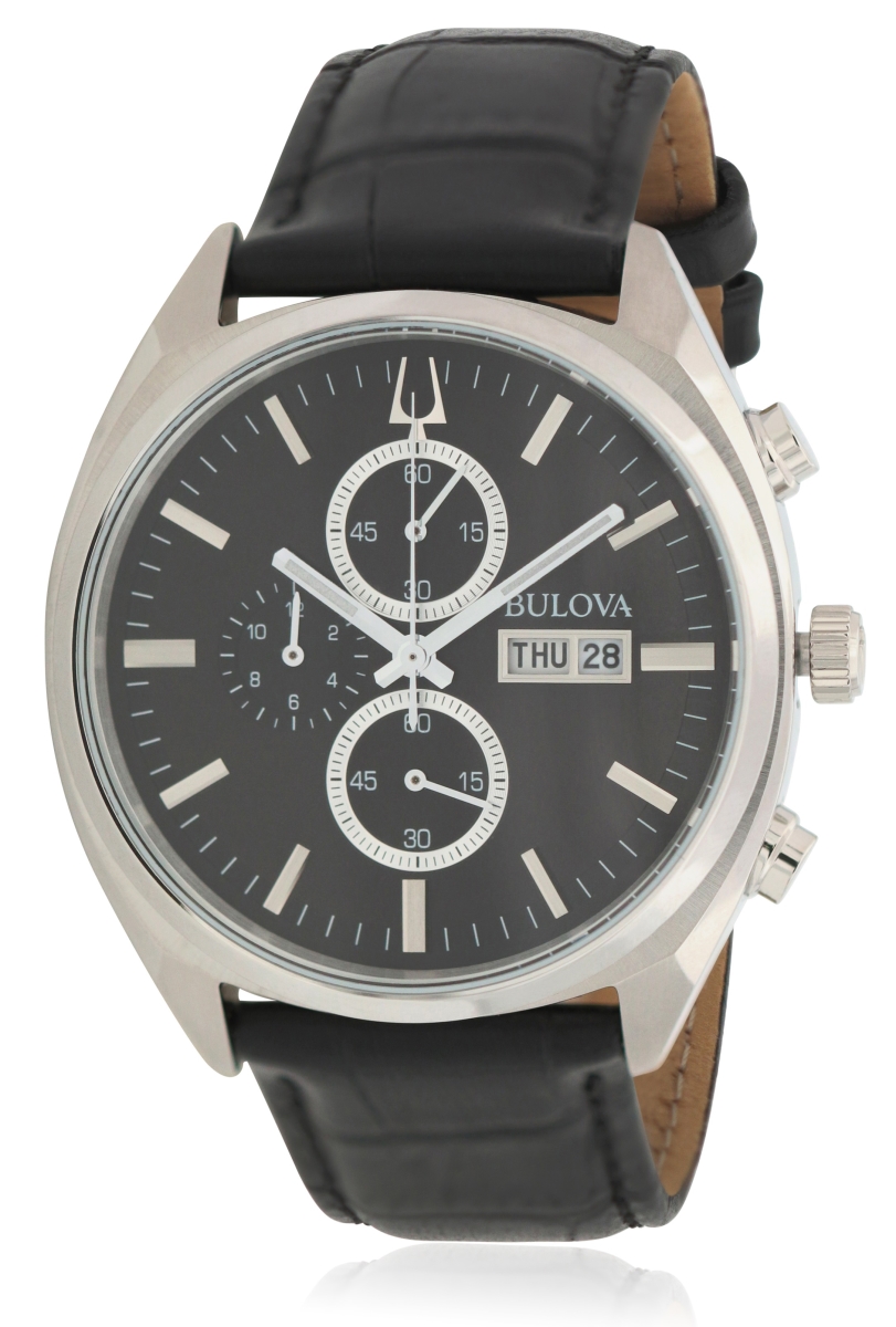 96c133 Leather Chronograph Mens Watch With Stainless Steel Dial
