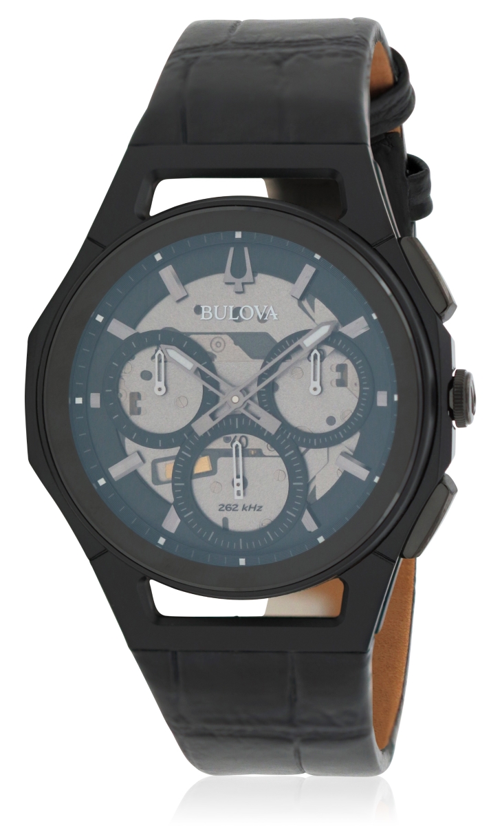 98a223 Leather Chronograph Mens Watch With Transparent Dial