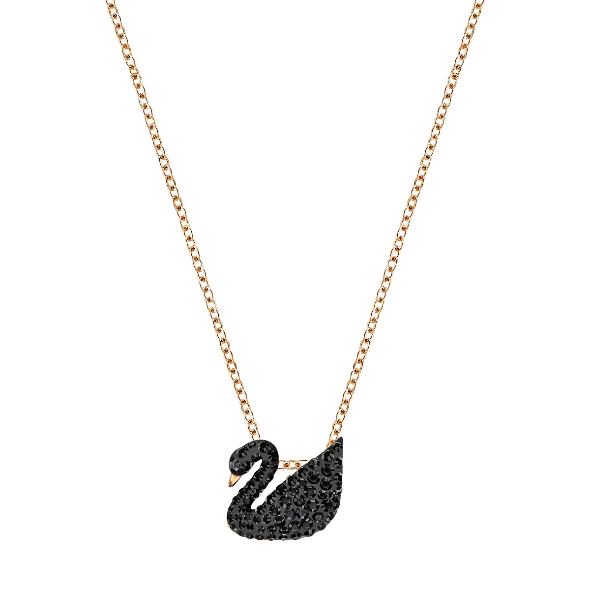 5204133 Iconic Swan Pendant With Rose Gold-plated Metal & Black Crystal Pave