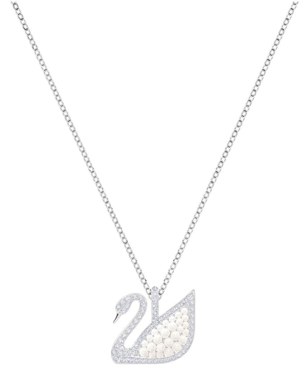 5411791 Iconic Swan Necklace With Rhodium Finish & Crystal Pearls