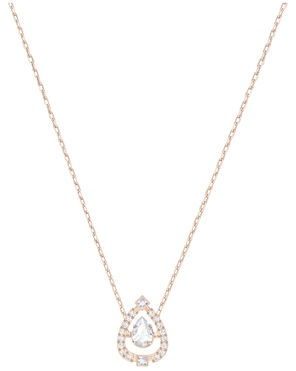 5451993 Sparkling Dance Flower Necklace - White - Rose Gold Plating