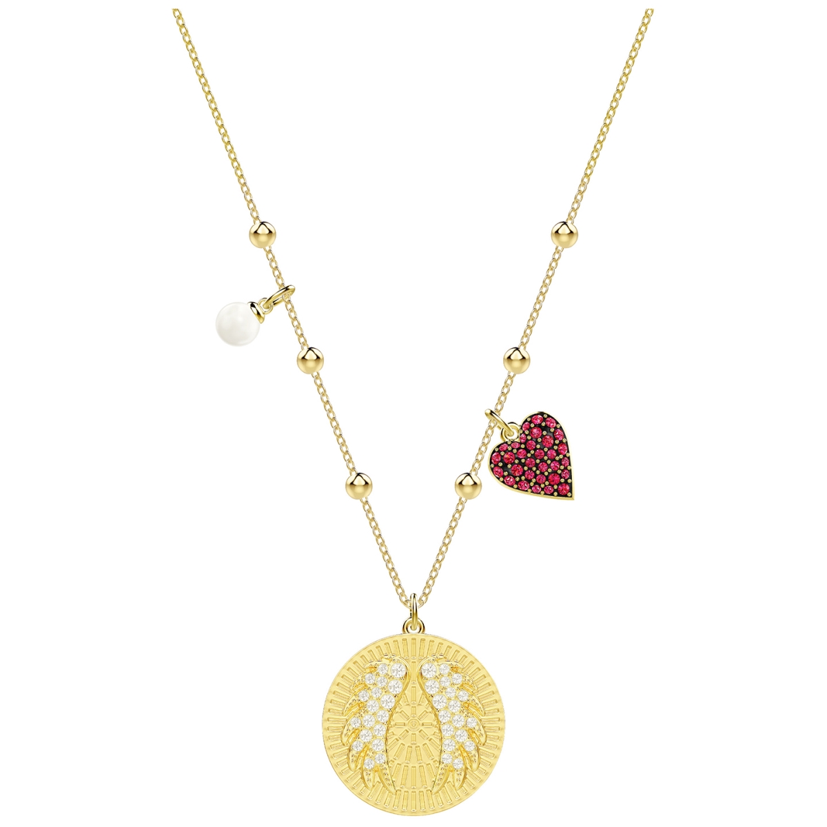 5461801 Lucky Goddess Wings Necklace, Multi Color - Gold Plated