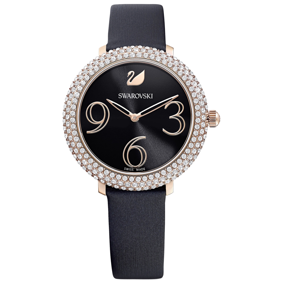 5484058 Crystal Frost Leather Strap & Rose-gold Tone Pvd Watch, Black