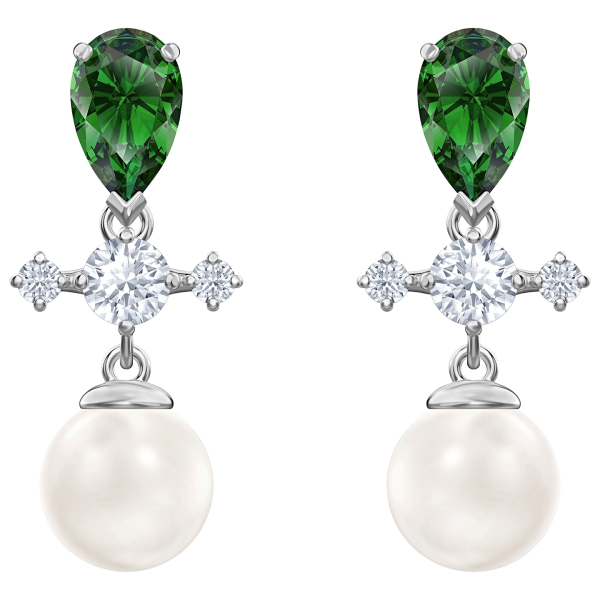 5489440 Perfection Drop Pierced Earrings, Rhodium Plated, Green