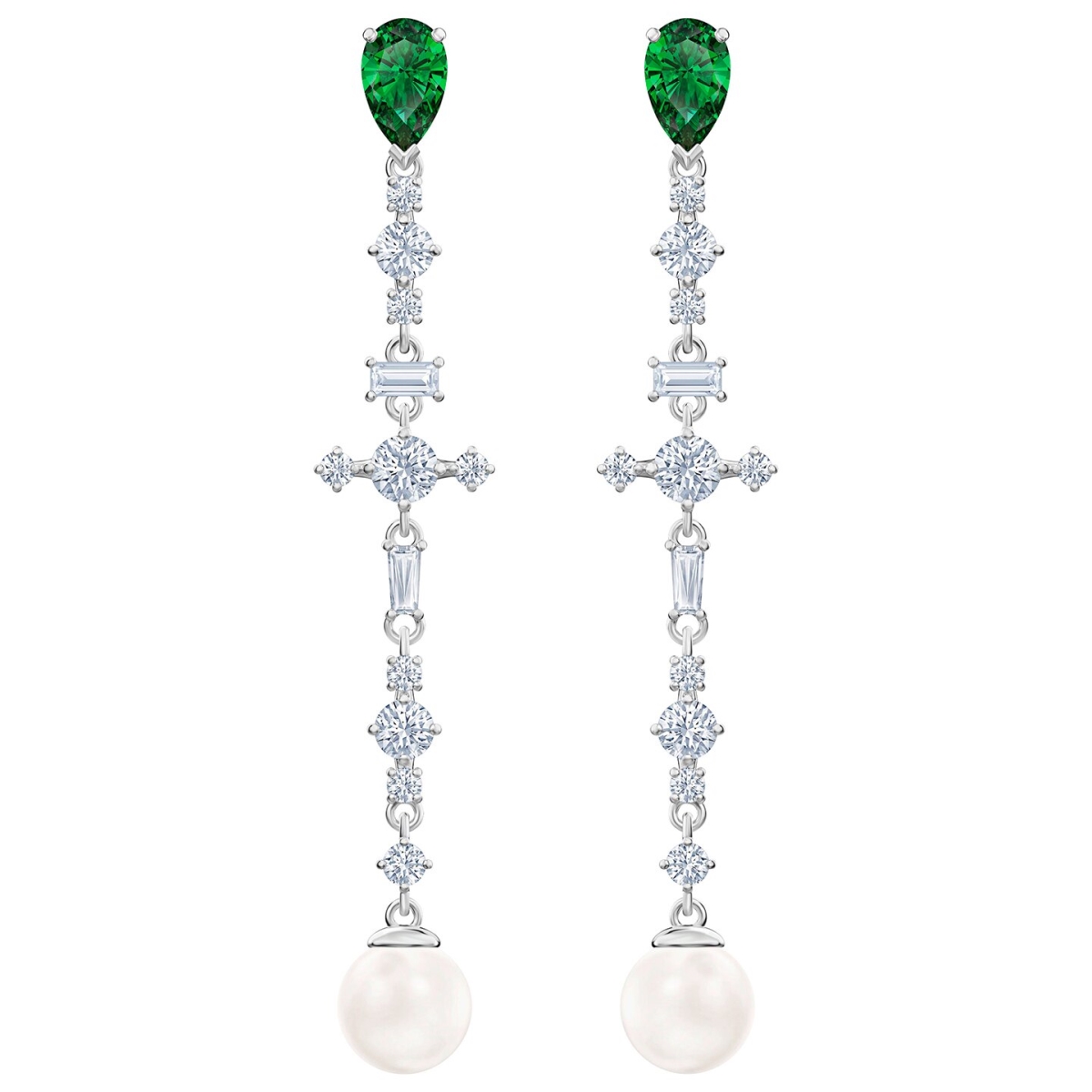 5493098 Perfection Pierced Earrings, Rhodium Plated, Green