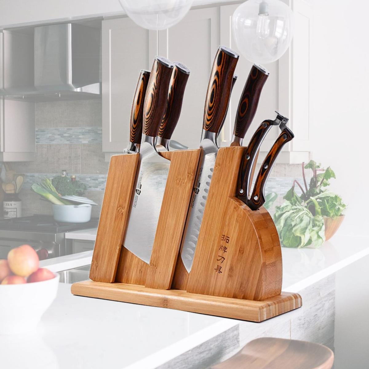 Picture of Tuo TC0710 Cutlery Knife Set with Wooden Block - Honing Steel & Shears with Pakkawood Handle