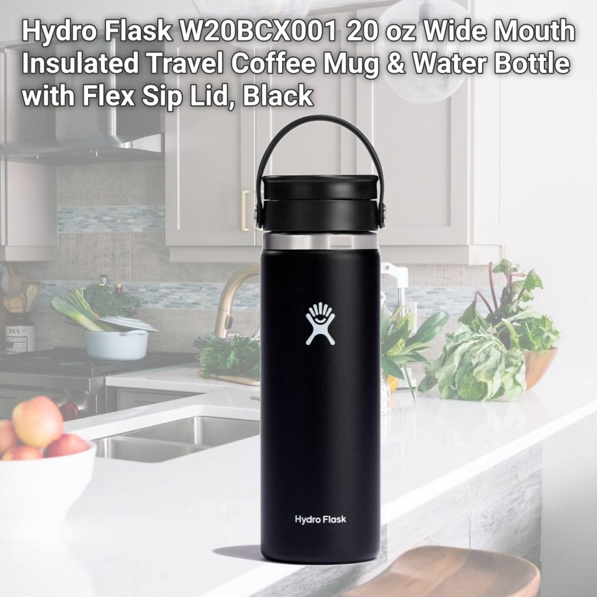 Picture of Hydro Flask W20BCX001 20 oz Wide Mouth Insulated Travel Coffee Mug & Water Bottle with Flex Sip Lid, Black