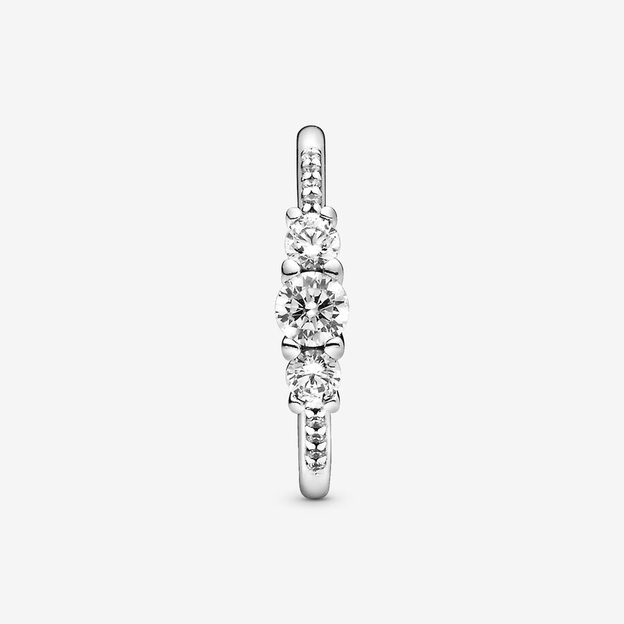 196242CZ-60 Clear Three-Stone CZ Silver Tone Ring, Size EU 60