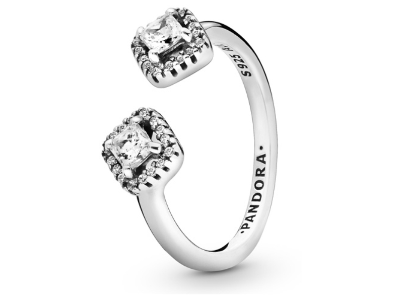198506c01 Square Sparkle Open Ring - Sterling Silver
