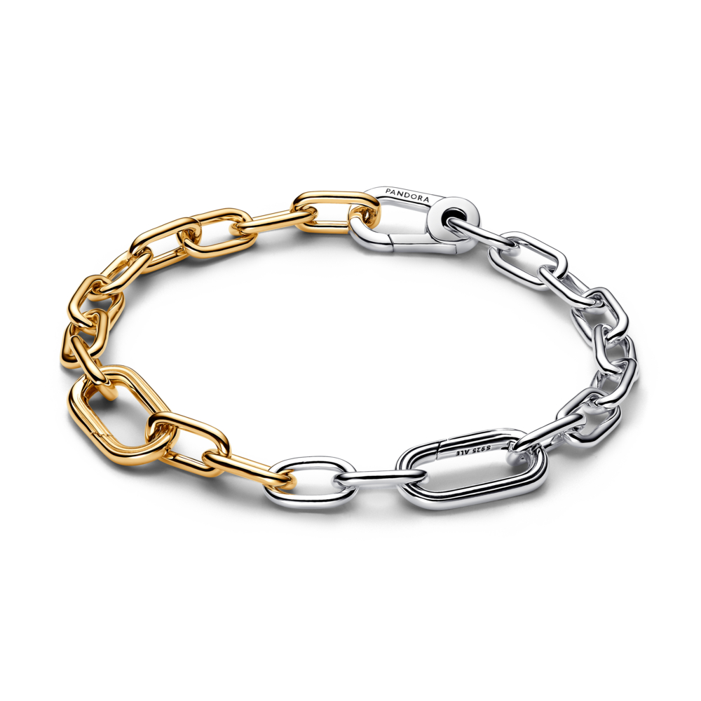 563689C00-2 Link Chain Bracelet Sterling Silver 14K Gold Plating, Gold & Silver - Size 2