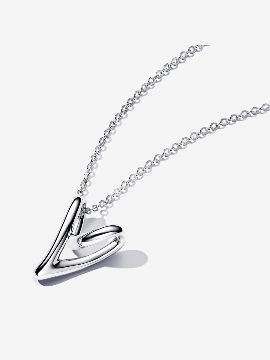393272C00-70 Organically Shaped Heart Pendant Necklace, Silver - Size 70