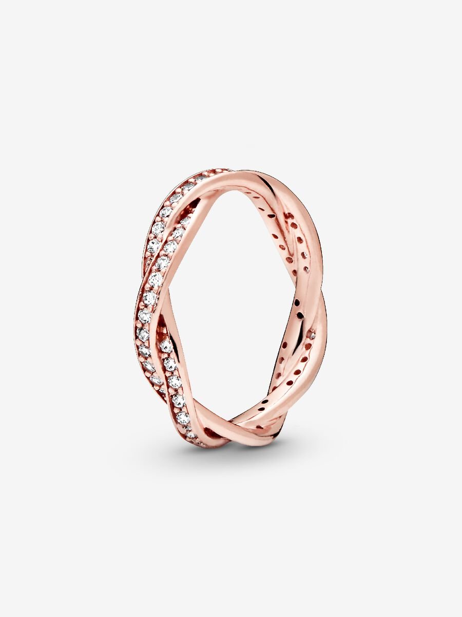 180892CZ-48 Rose Ring Twist of Fate with Clear Cubic Zirconia, Rose Gold
