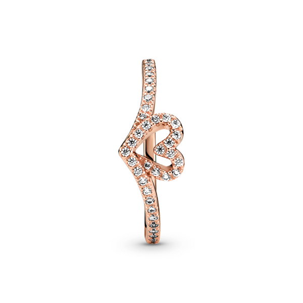 189302C01-52 Rose Sparkling Wishbone Heart Ring, Rose Gold - Size 52