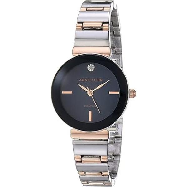 AK-2435NVRT 28 mm Genuine Diamond Dial Bracelet Round Ladies Watch, Silver Tone & Rose Gold Tone
