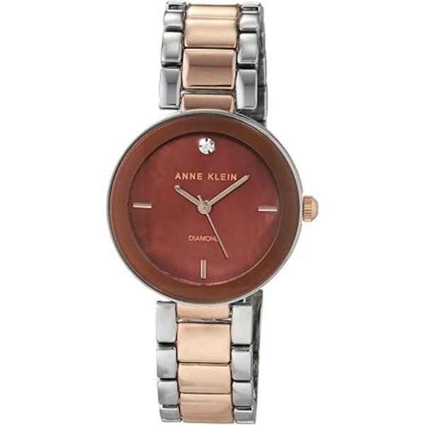 AK-1363BNRT 325 mm Genuine Diamond Dial Bracelet Round Ladies Watch, Silver Tone & Rose Gold Tone
