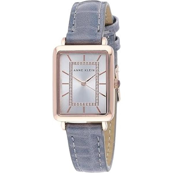 AK-3820RGGY 24 mm Glitter Accented Croco-Grain Strap Rectangular Ladies Watch, Grey