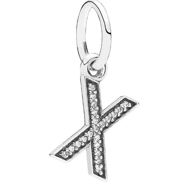 791336CZ Letter X Dangle Charm - Clear CZ for Women - Silver