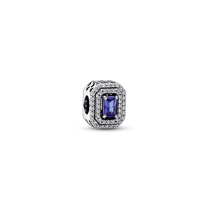 792385C01 Blue Sparkling Levelled Rectangular Charm for Ladies, Silver