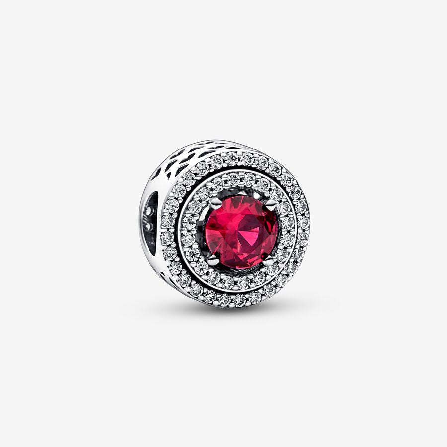 792418C01 Red Sparkling Leveled Round Charm for Ladies, Silver