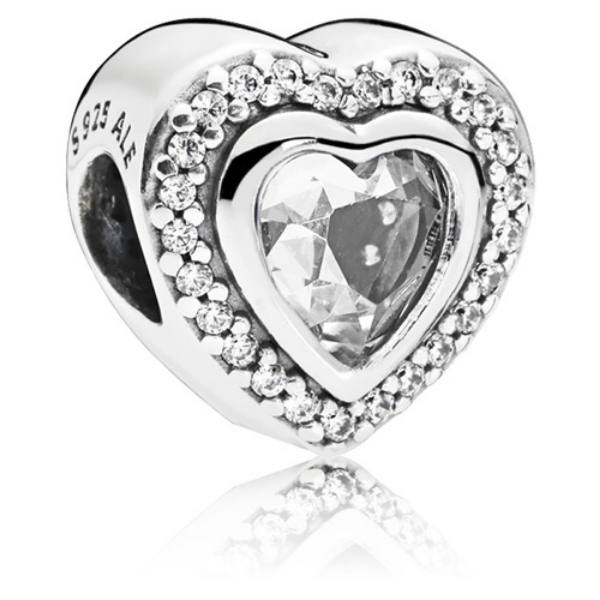 797608CZ Sparkling Love Heart Charm with Clear Zirconia for Ladies, Silver