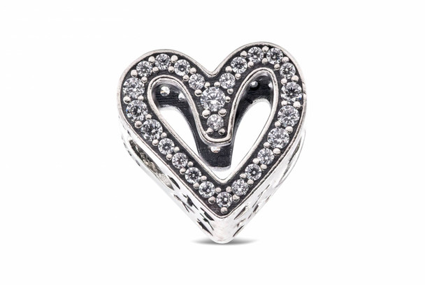 798692C01 Sparkling Freehand Heart Charm for Ladies, Sterling Silver