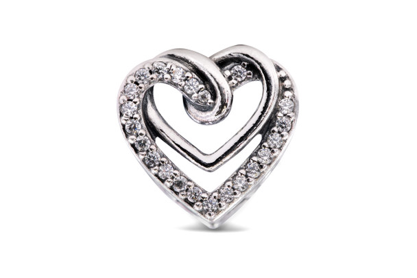 799270C01 People Sparkling Entwined Hearts Charm for Ladies, Silver