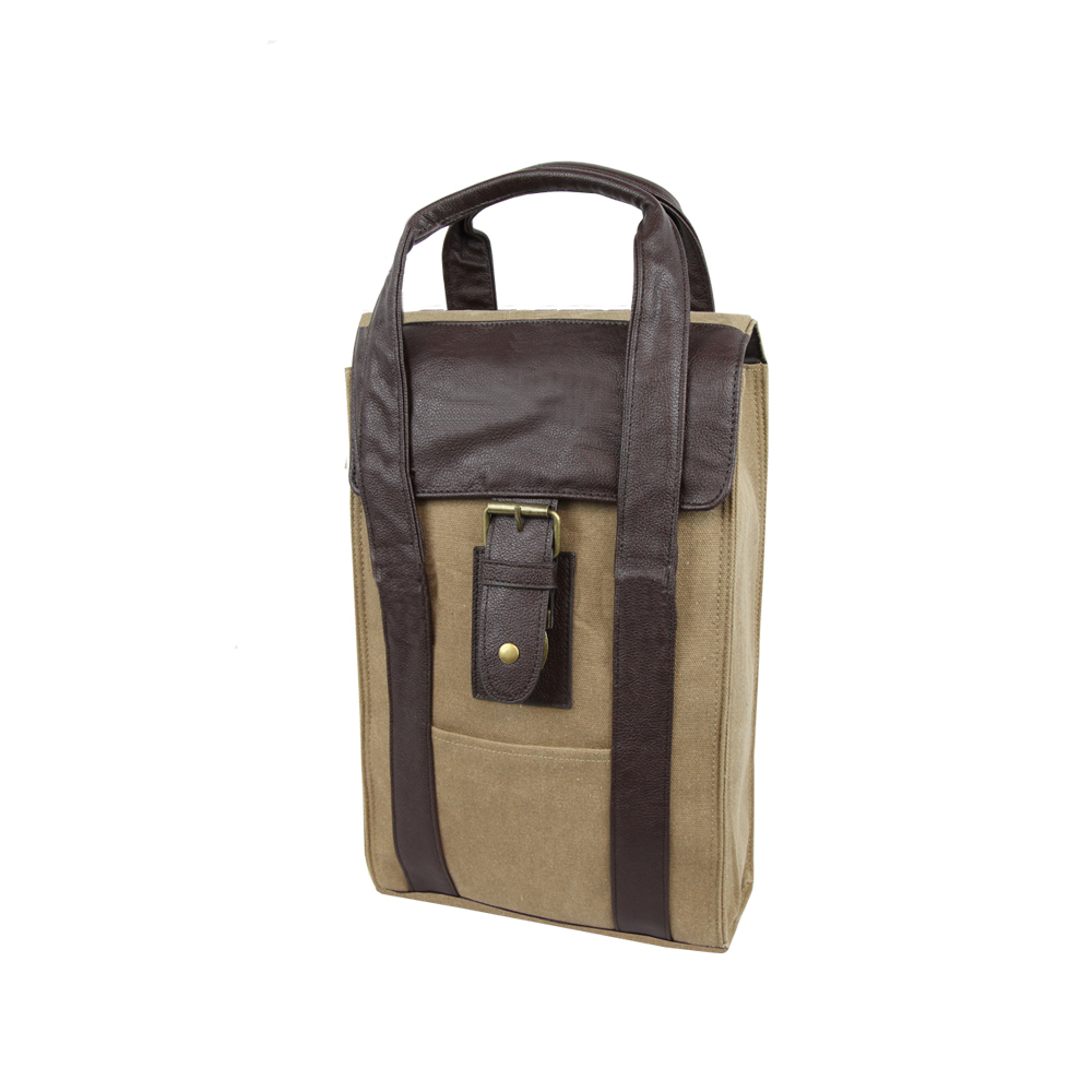 Buy Smart Depot G3230 Brown Canvas Arlington Dual Wine Carrier Bag - Brown