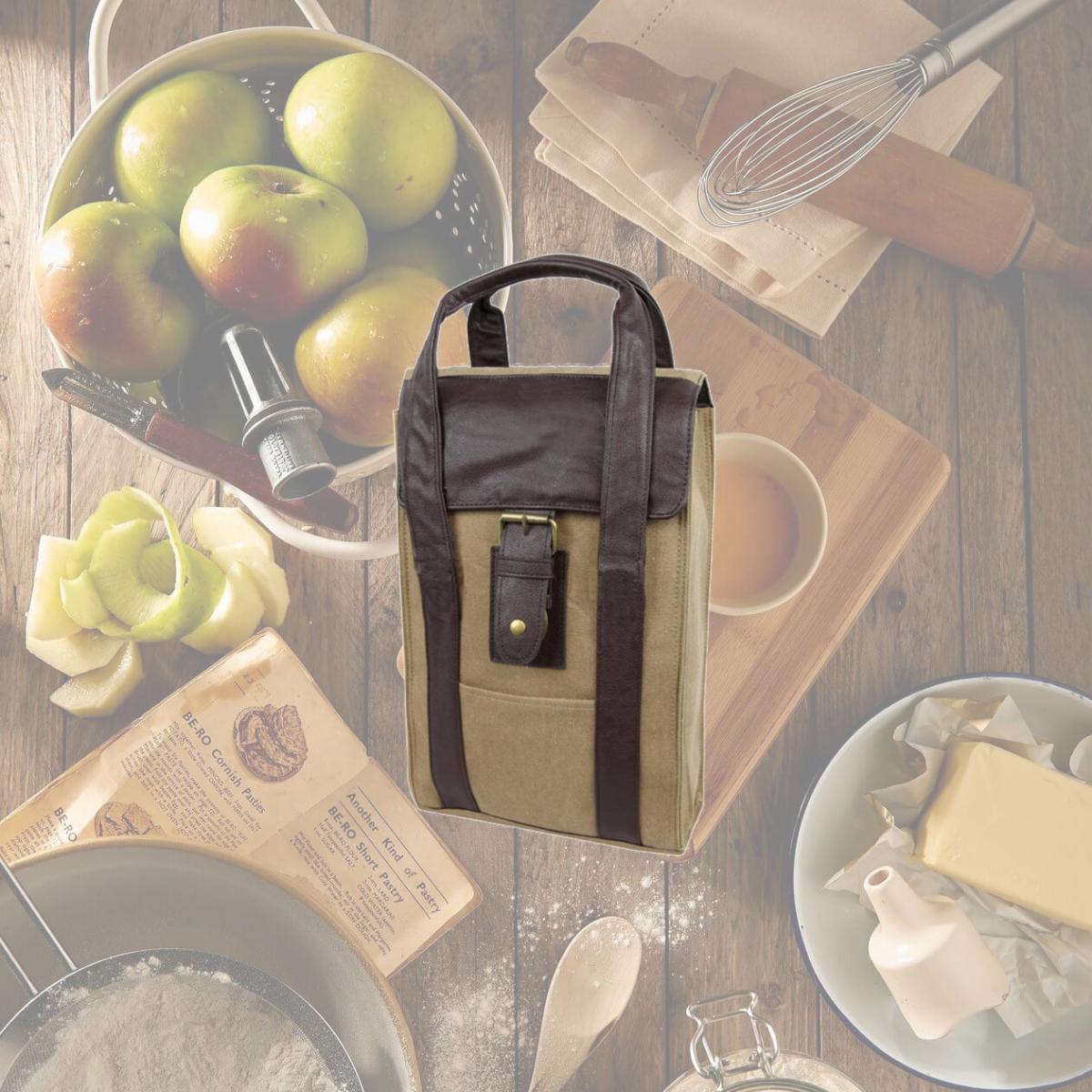 Picture of Buy Smart Depot G3230 Brown Canvas Arlington Dual Wine Carrier Bag - Brown