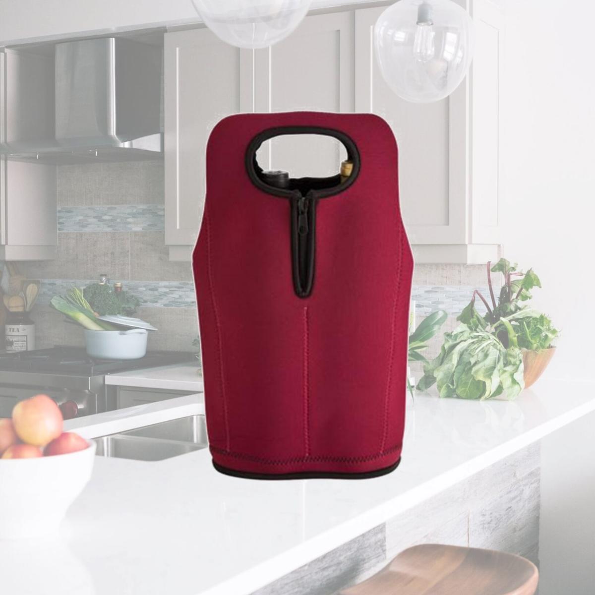 Picture of Buy Smart Depot G7313 Burgundy Neoprene Two-Bottle Wine Carrier - Burgundy
