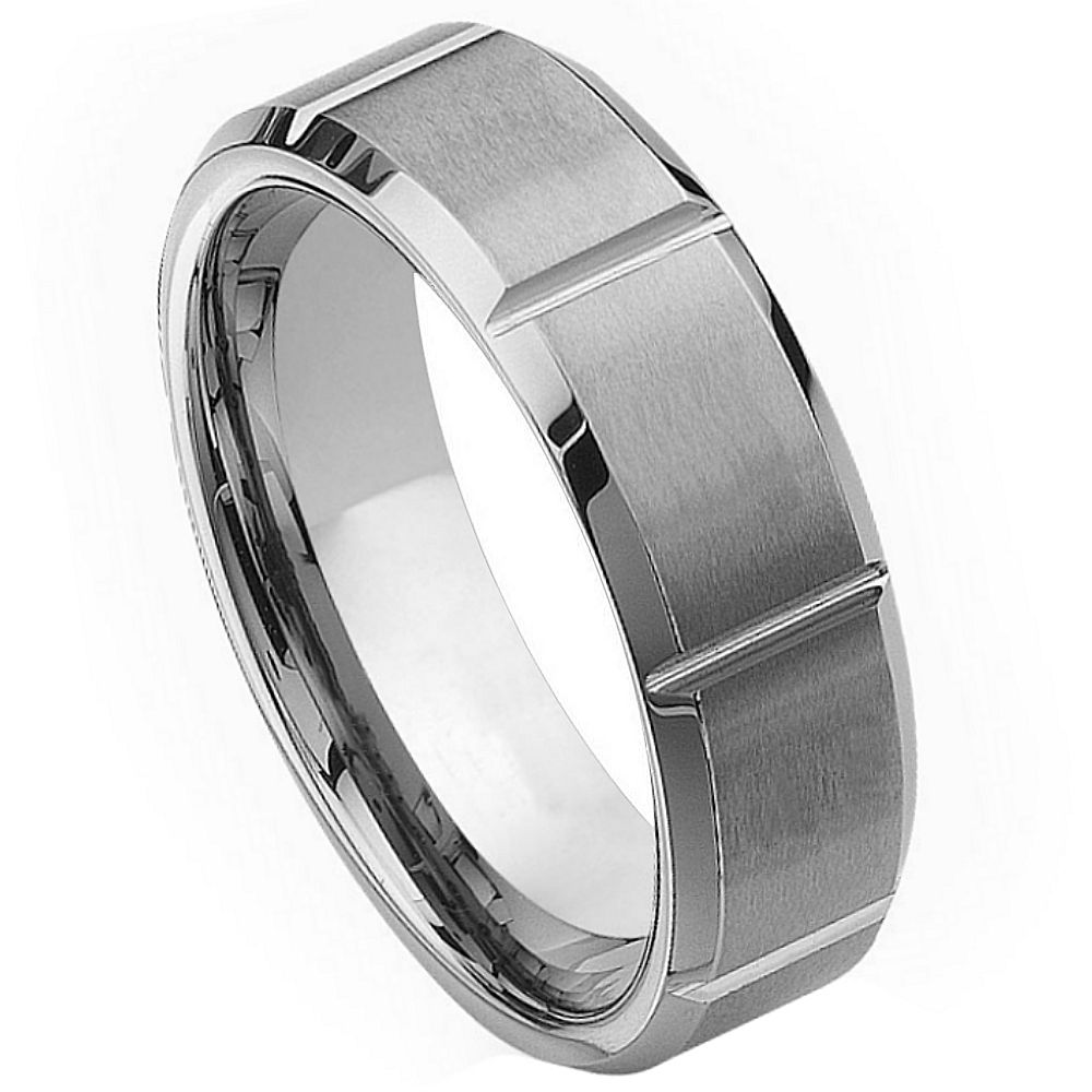 001tr-7mmx10.0 7 Mm Multiple Vertical Grooves Tungsten Ring - Size 10