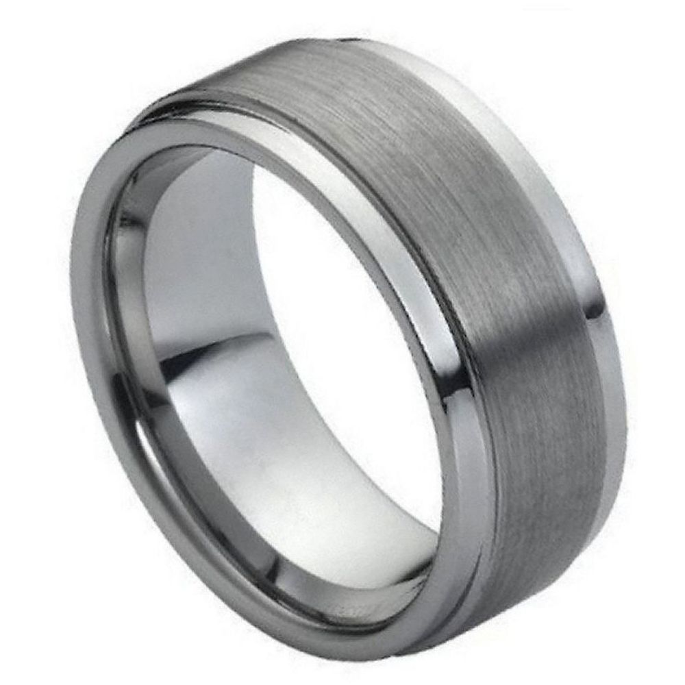 005tr-9mmx13.0 9 Mm Brushed Center Stepped Edge Tungsten Ring - Size 13