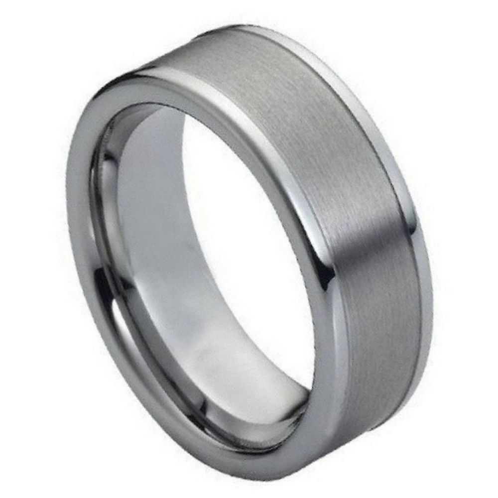 021tr-8mmx10.0 8 Mm Brushed With Polished Shiny Raised Edge Tungsten Ring - Size 10