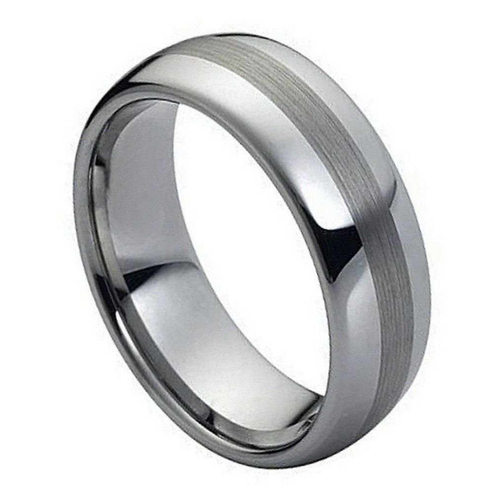 022tr-8mmx11.0 8 Mm Polished Shiny With Brushed Center Tungsten Ring - Size 11