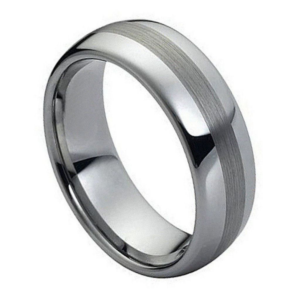 022tr-8mmx14.0 8 Mm Polished Shiny With Brushed Center Tungsten Ring - Size 14
