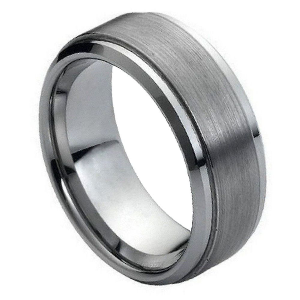 023tr-9mmx10.5 9 Mm Brushed Center Stepped Edge Tungsten Ring - Size 10.5