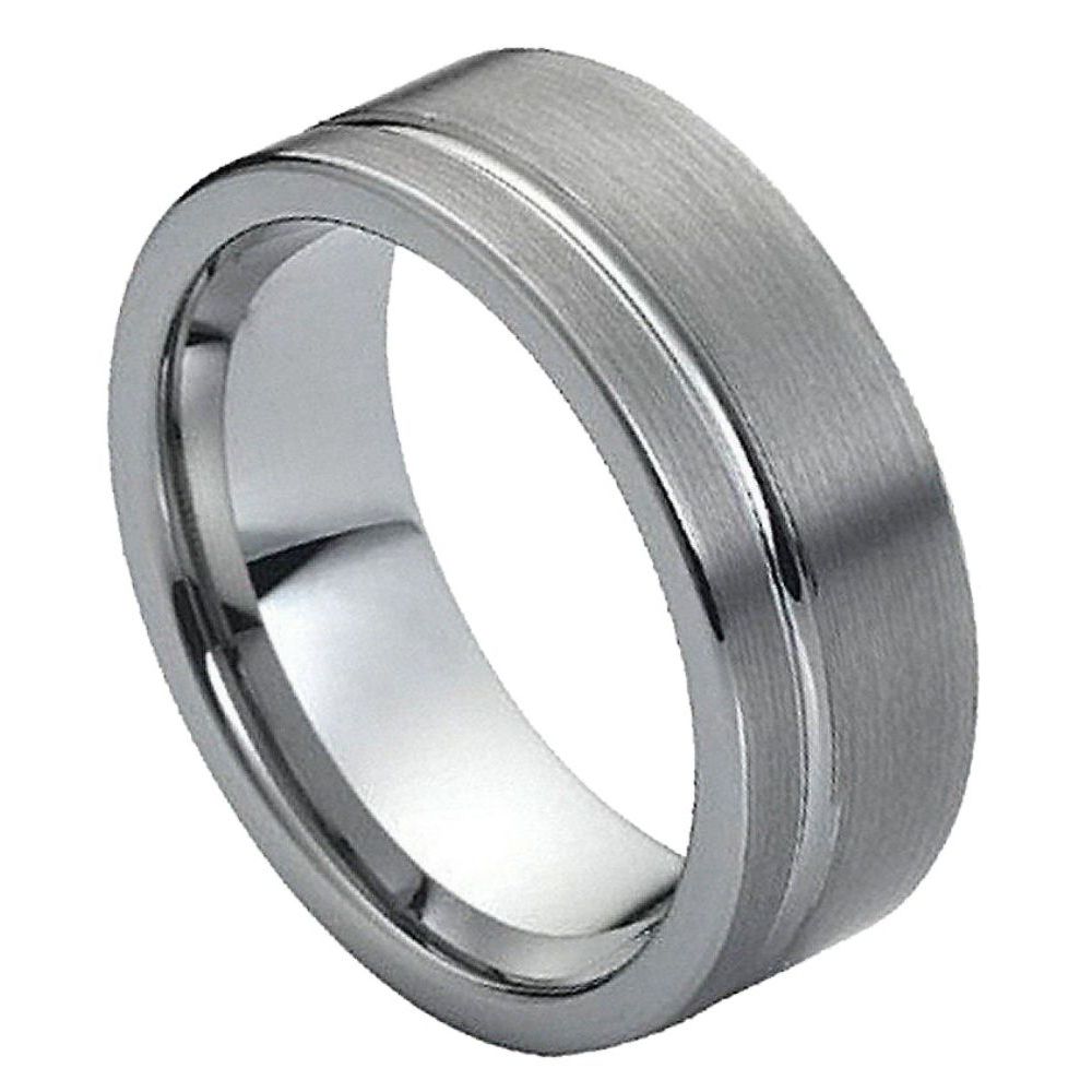 030tr-8mmx5.0 8 Mm Brushed With Polished Shiny Off - Center Groove Tungsten Ring - Size 5