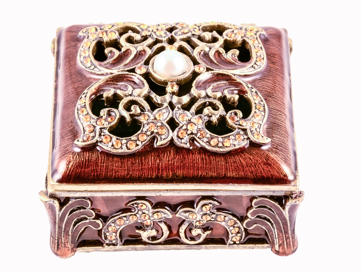 1011284b Decorative Jewelry Antique Brass Plating Trinket Box - Swarovski Crystals & Enamel