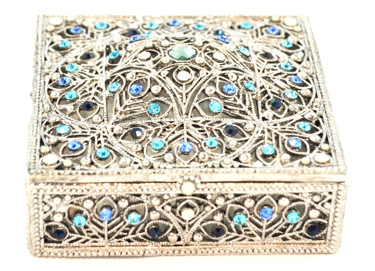 1012067a Maria Jewelry Silver Plating Trinket Box - Swarovski Crystals & Enamel
