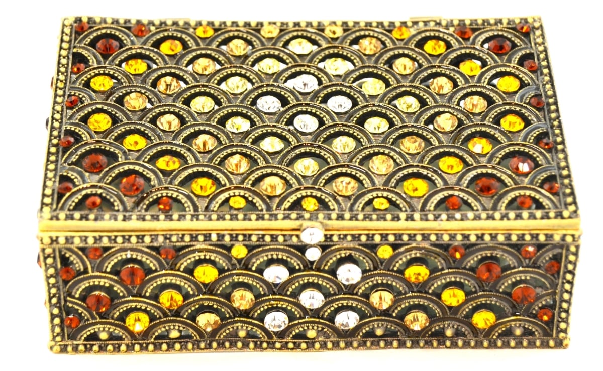 1012084b Decorative Jewelry Antique Brass Plating Trinket Box - Swarovski Crystals & Enamel