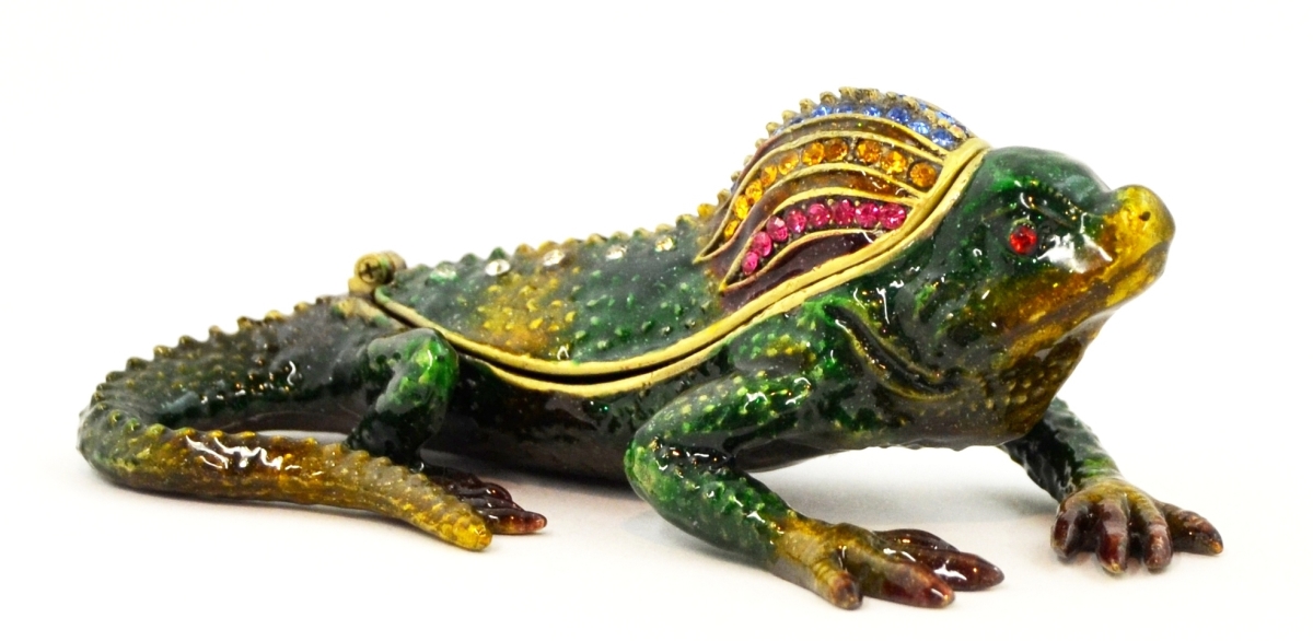 1013024 Iguana Gold Plating Trinket Box - Green Enamel & Colorful Swarovski Crystals