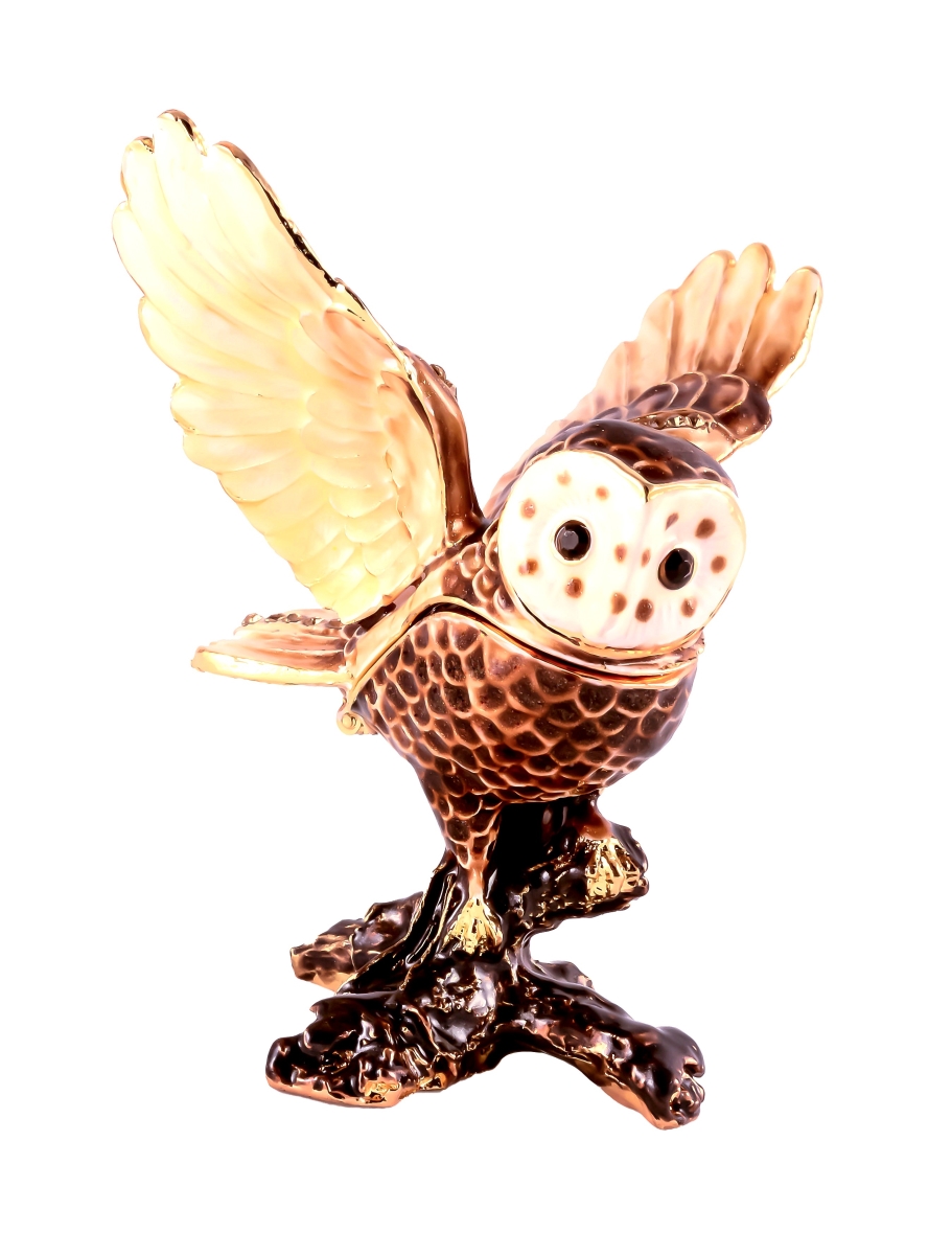 1013155 Flying Owl Gold Plating Trinket Box - Brown Enamel & Swarovski Crystals